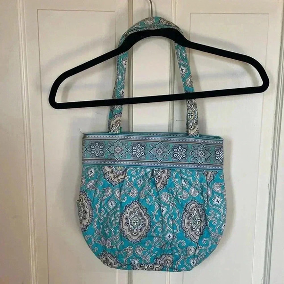 Vera Bradley Retired Totally Turquoise Shoulder Bag Purse Double Handle - Picture 3 of 9